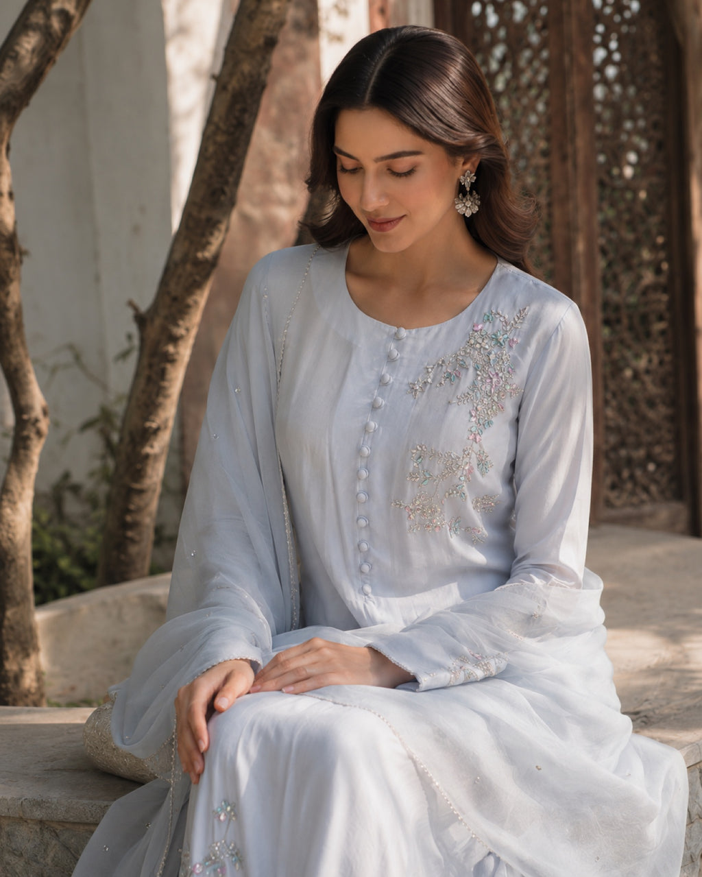 Neelum Powder Blue Taffeta Suit — Powder blue Pakistani vs luxe 2 suit by Veera Studio, view 2