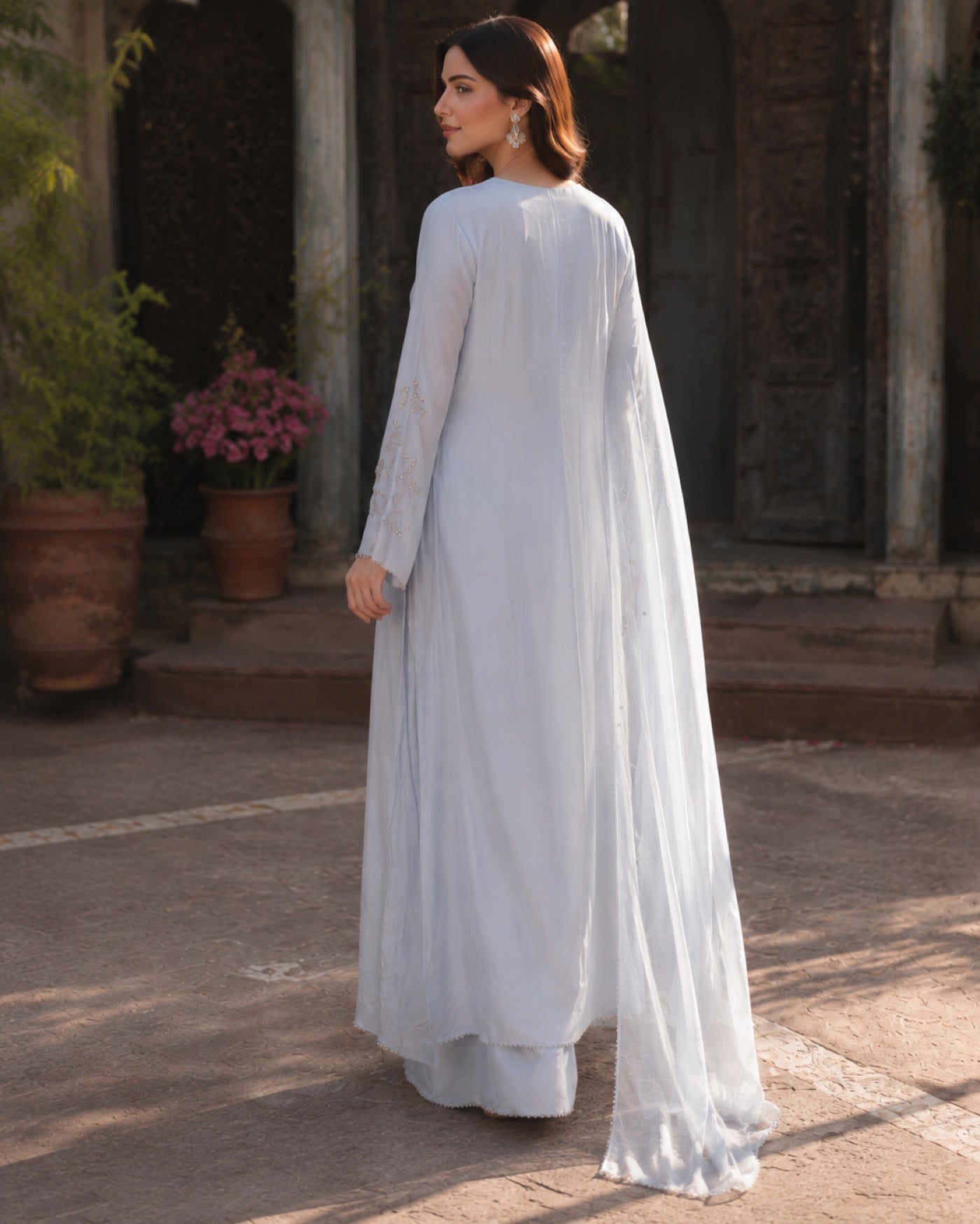 Neelum Powder Blue Taffeta Suit — Powder blue Pakistani vs luxe 2 suit by Veera Studio, view 3