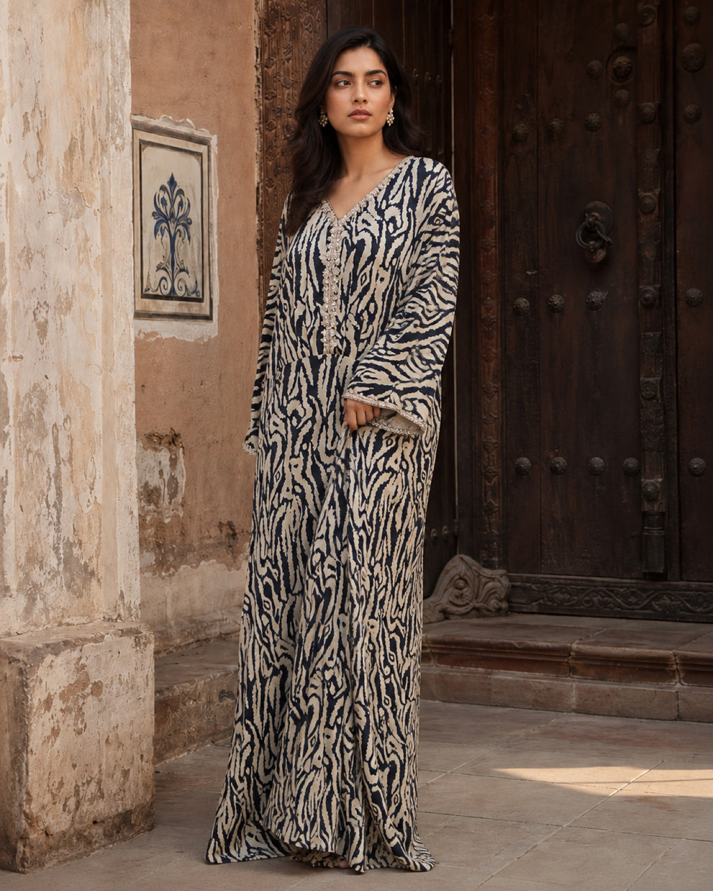 Alina Monochrome Satin & Net Suit — Black & ivory Pakistani vs luxe 2 suit by Veera Studio, view 3