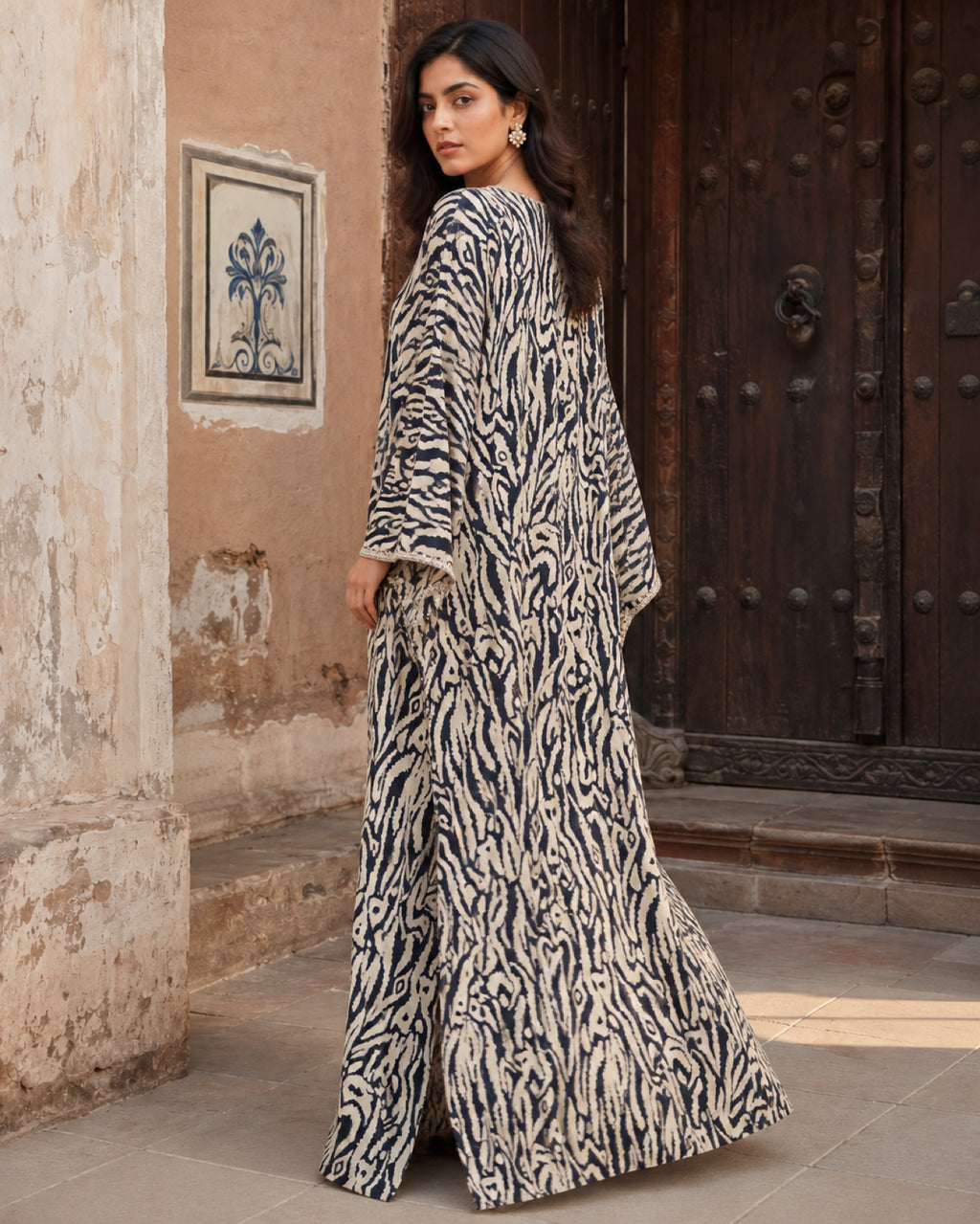 Alina Monochrome Satin & Net Suit — Black & ivory Pakistani vs luxe 2 suit by Veera Studio, view 4