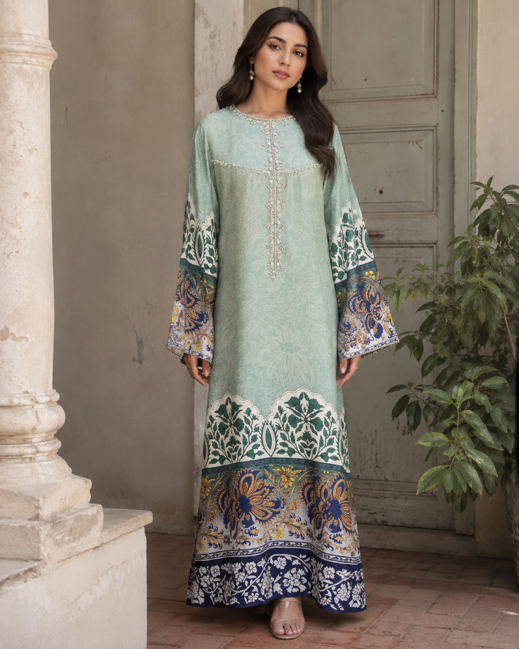 Hania Mint Handworked Formal Suit — Mint green Pakistani vs luxe 2 suit by Veera Studio, view 1