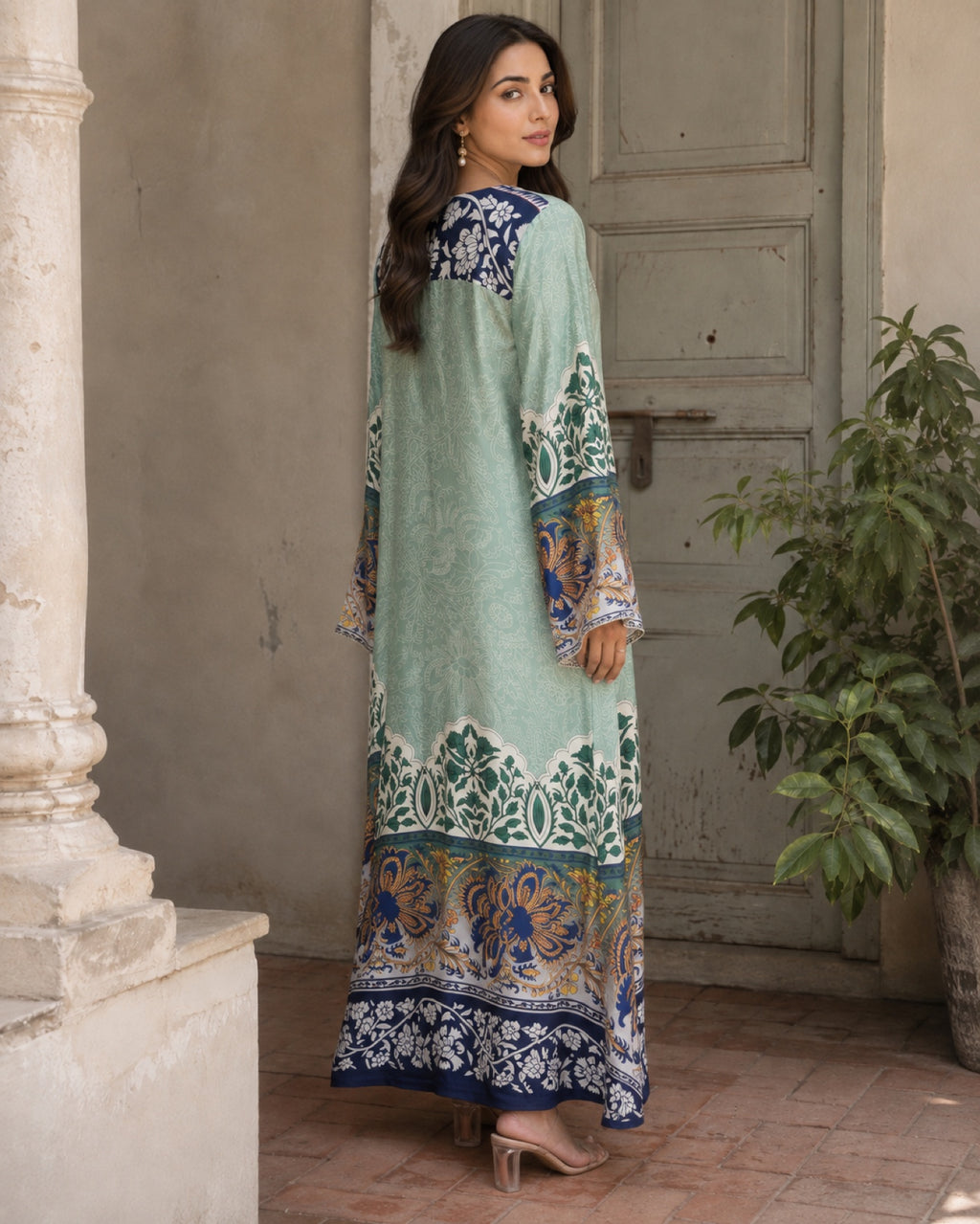 Hania Mint Handworked Formal Suit — Mint green Pakistani vs luxe 2 suit by Veera Studio, view 3