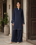 Areeba Navy Cotton-Blend Everyday Suit — Navy Pakistani luxury pret suit by Veera Studio, view 1
