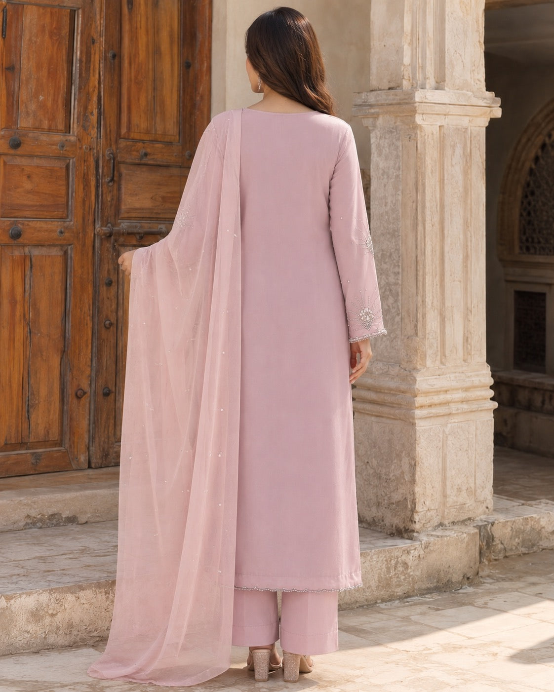 Anaya Blush Embroidered Three-Piece