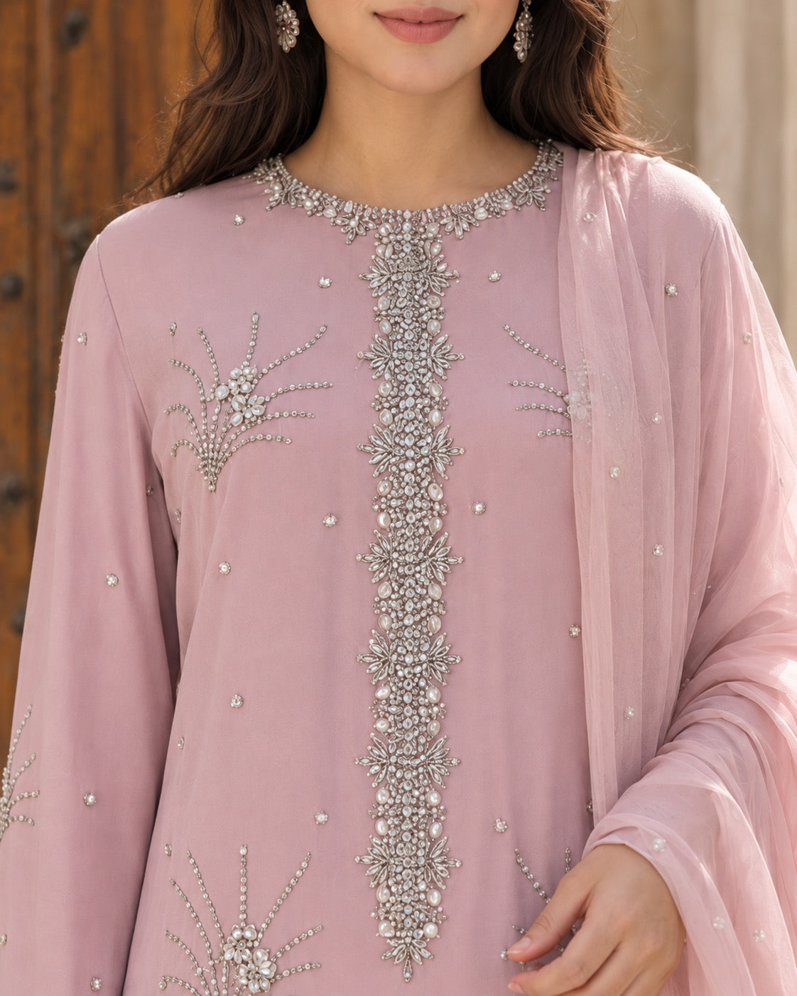 Anaya Blush Embroidered Three-Piece