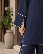 Areeba Navy Self-Silk Set
