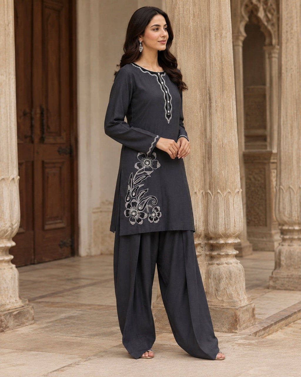 Eshal Charcoal Farshi Shalwar Set