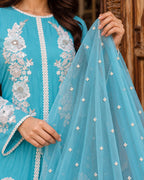 Firoza Turquoise Front-Open Three-Piece