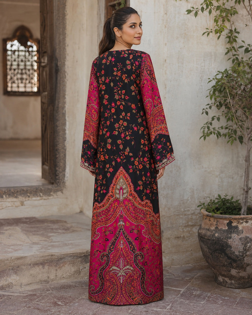 Gulnaar Black Printed Kaftan