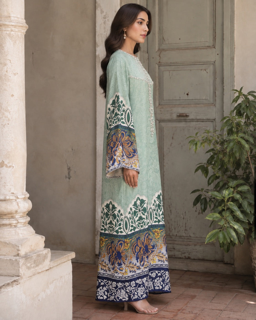 Hania Mint Handworked Kaftan