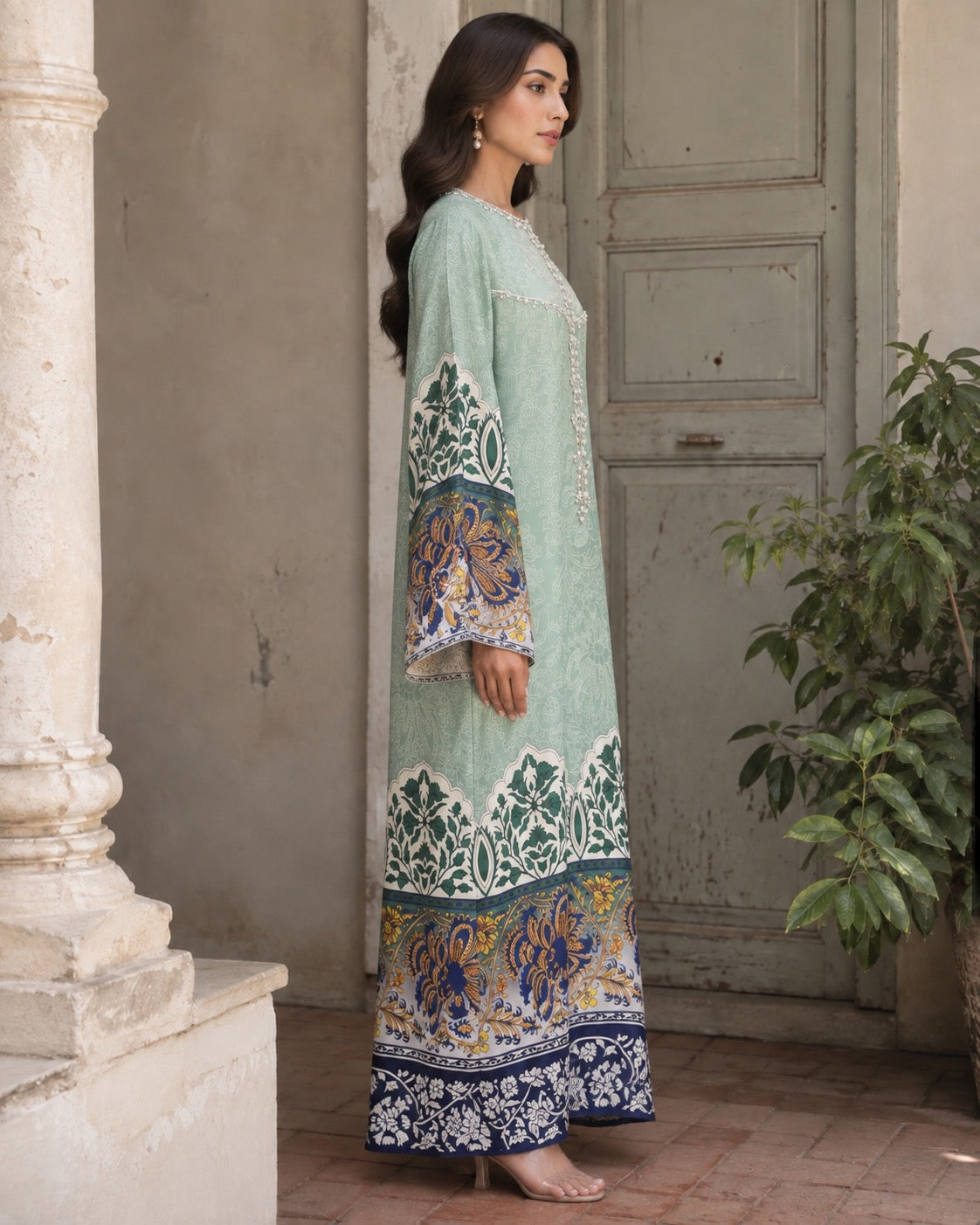 Hania Mint Handworked Kaftan