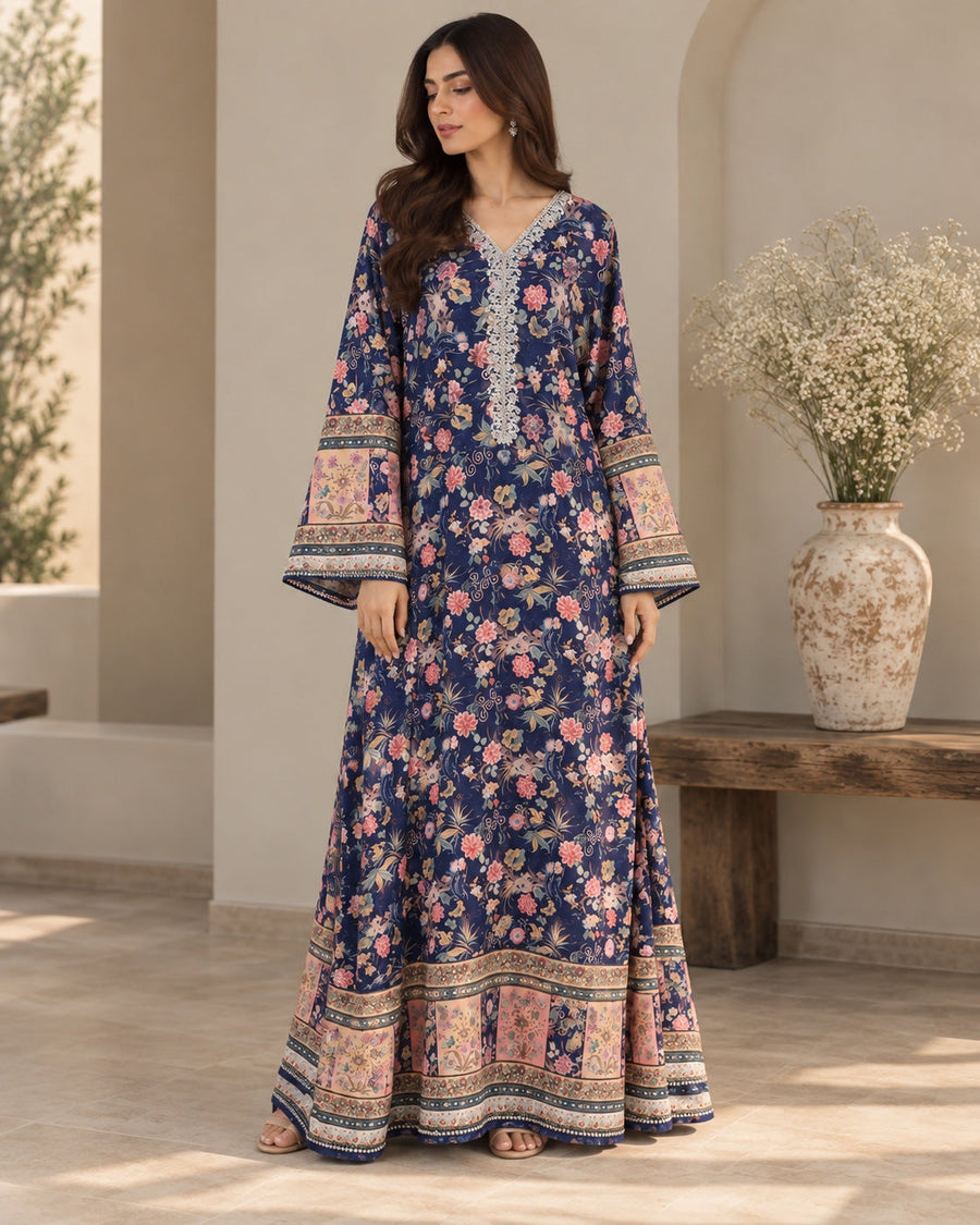 Mahveen Navy Floral Kaftan