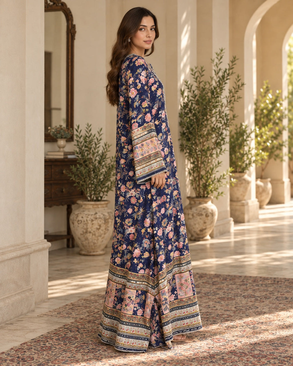 Mahveen Navy Floral Kaftan - image 2