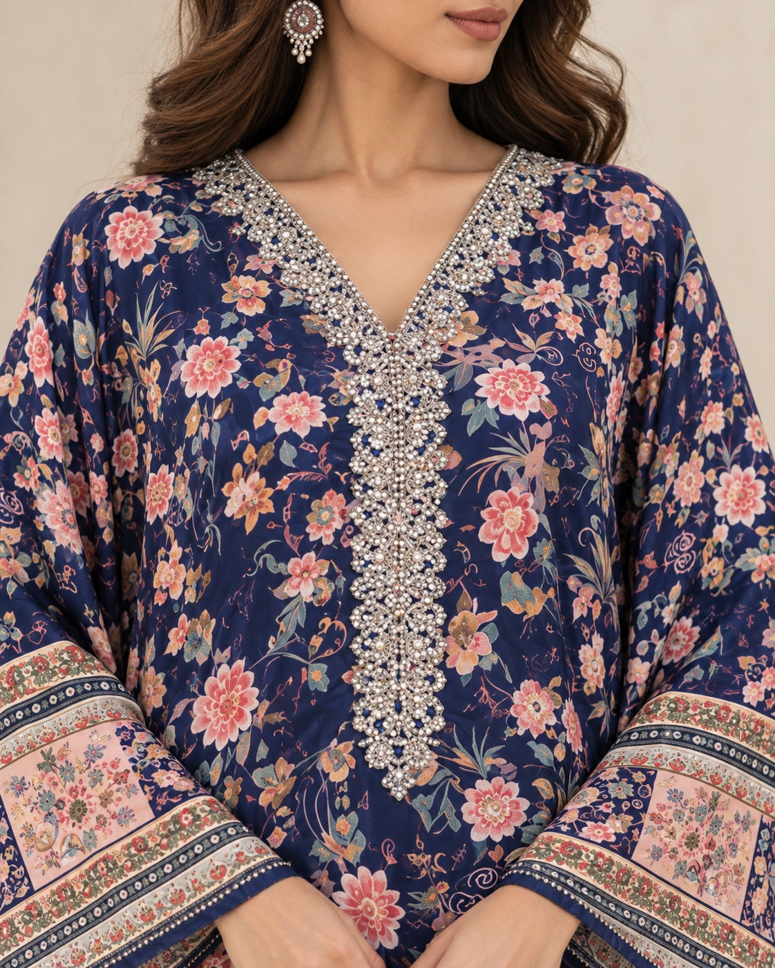 Mahveen Navy Floral Kaftan - image 4
