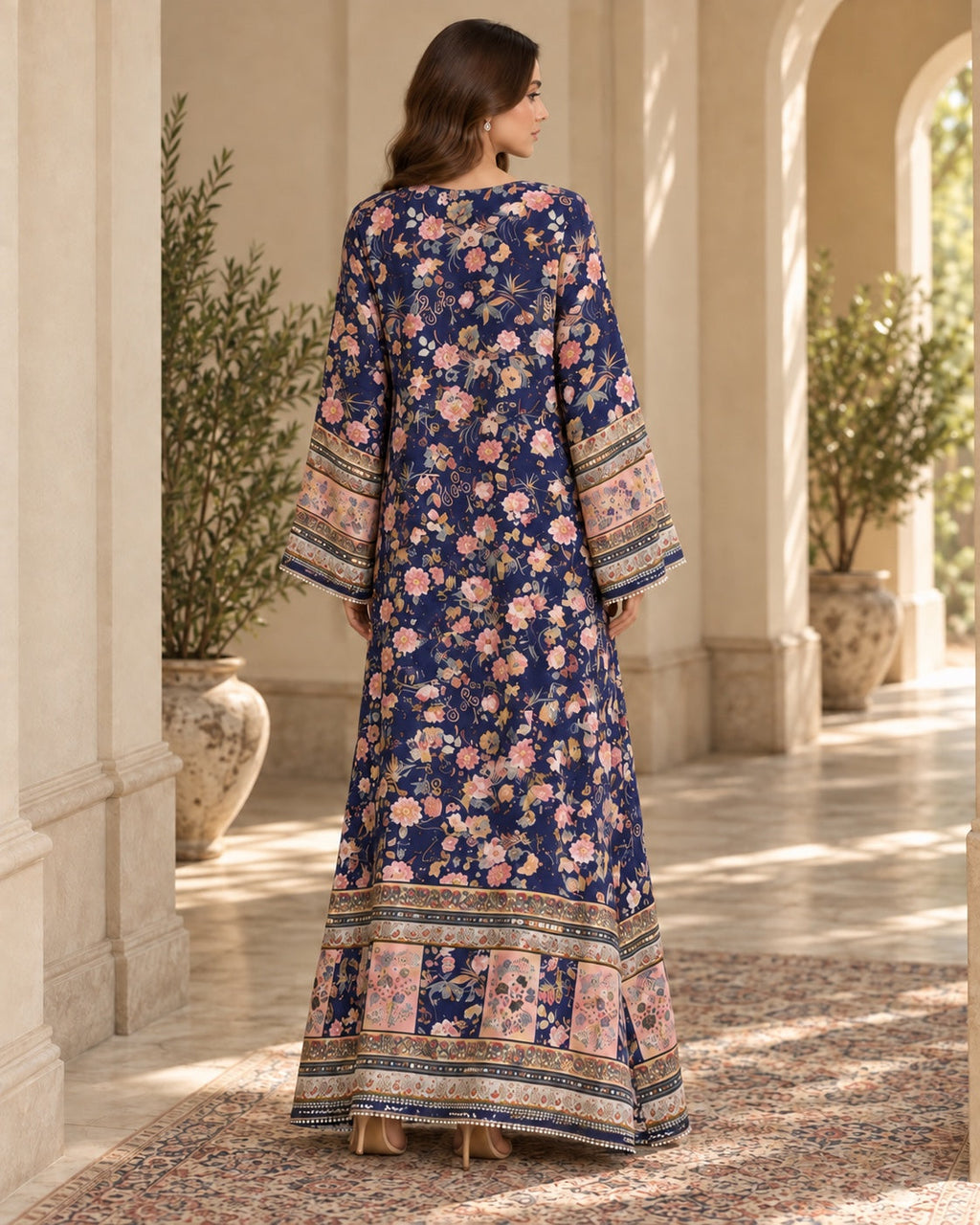 Mahveen Navy Floral Kaftan