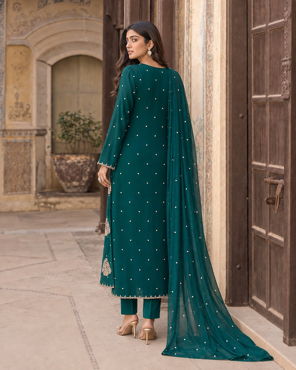 Marziya Emerald Shamoz Silk Suit