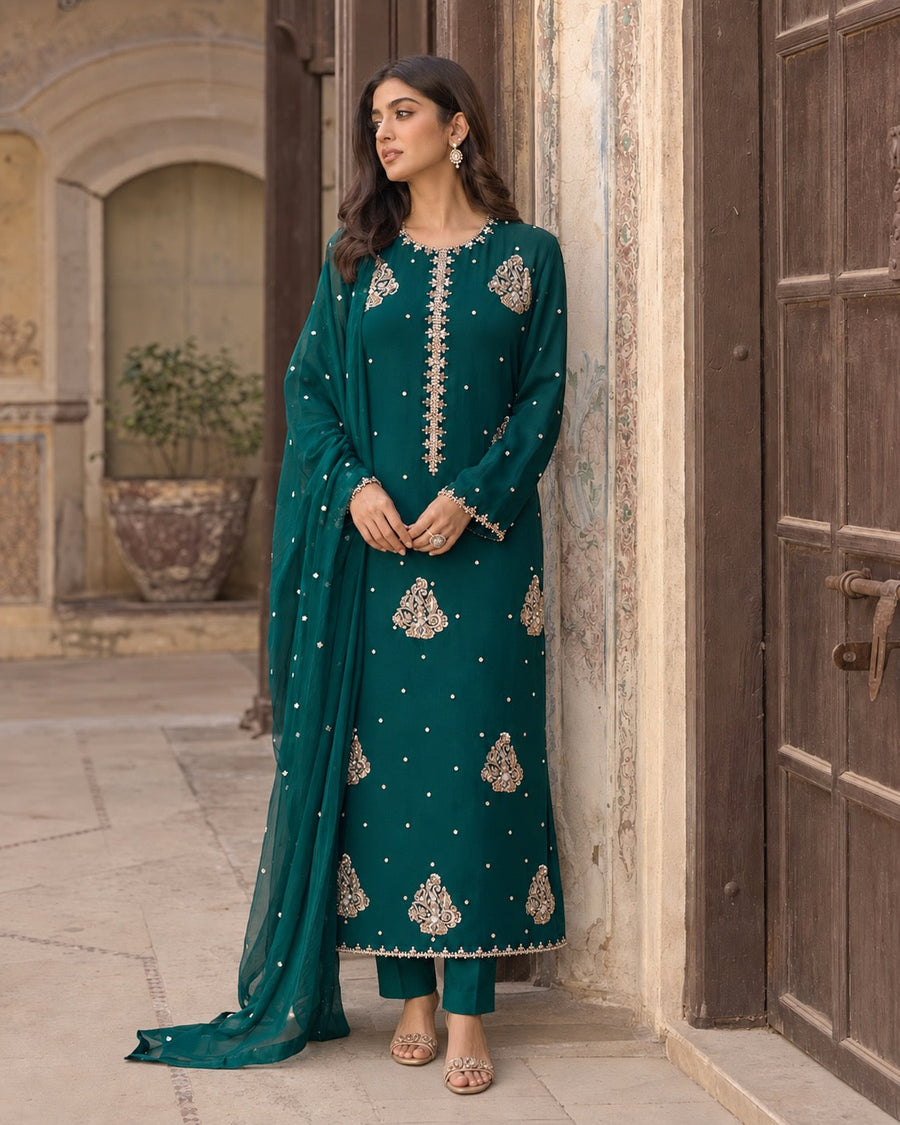 Marziya Emerald Shamoz Silk Suit
