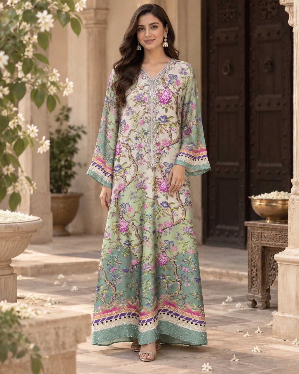 Meher Mint Floral Kaftan - image 1
