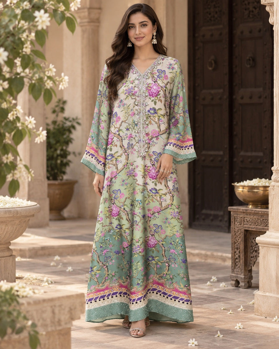 Meher Mint Floral Kaftan