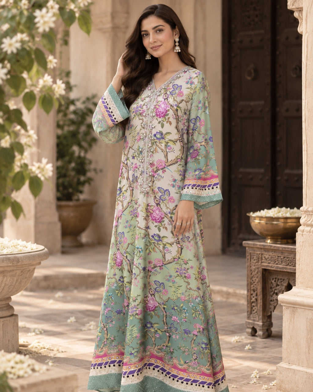 Meher Mint Floral Kaftan - image 4