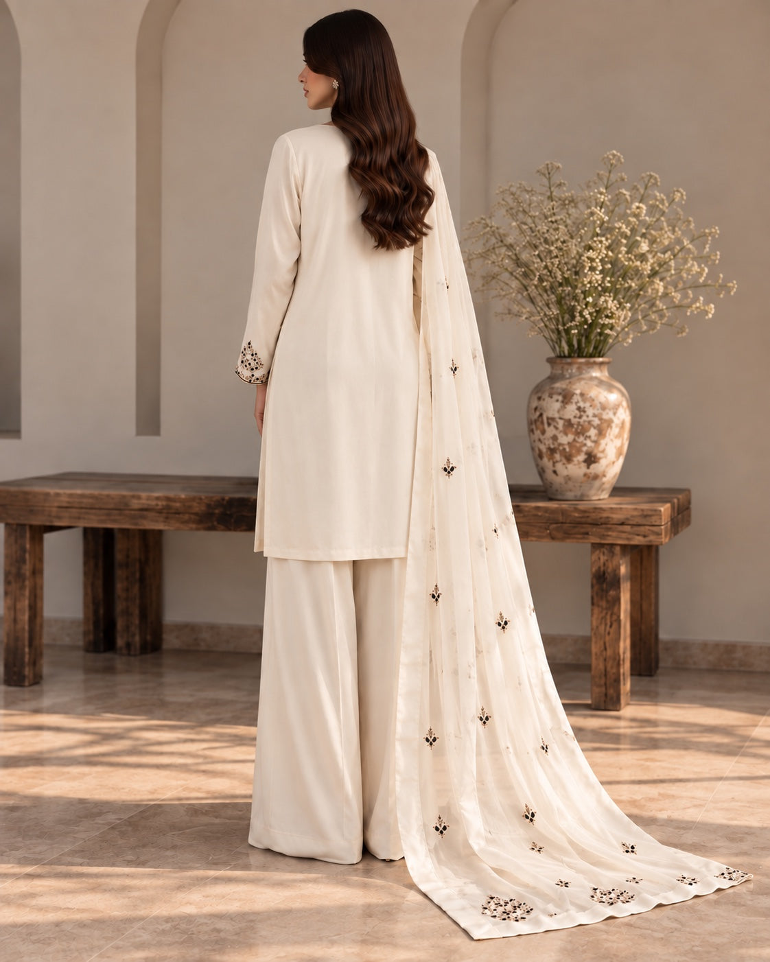 Noor Ivory Crystal Three-Piece