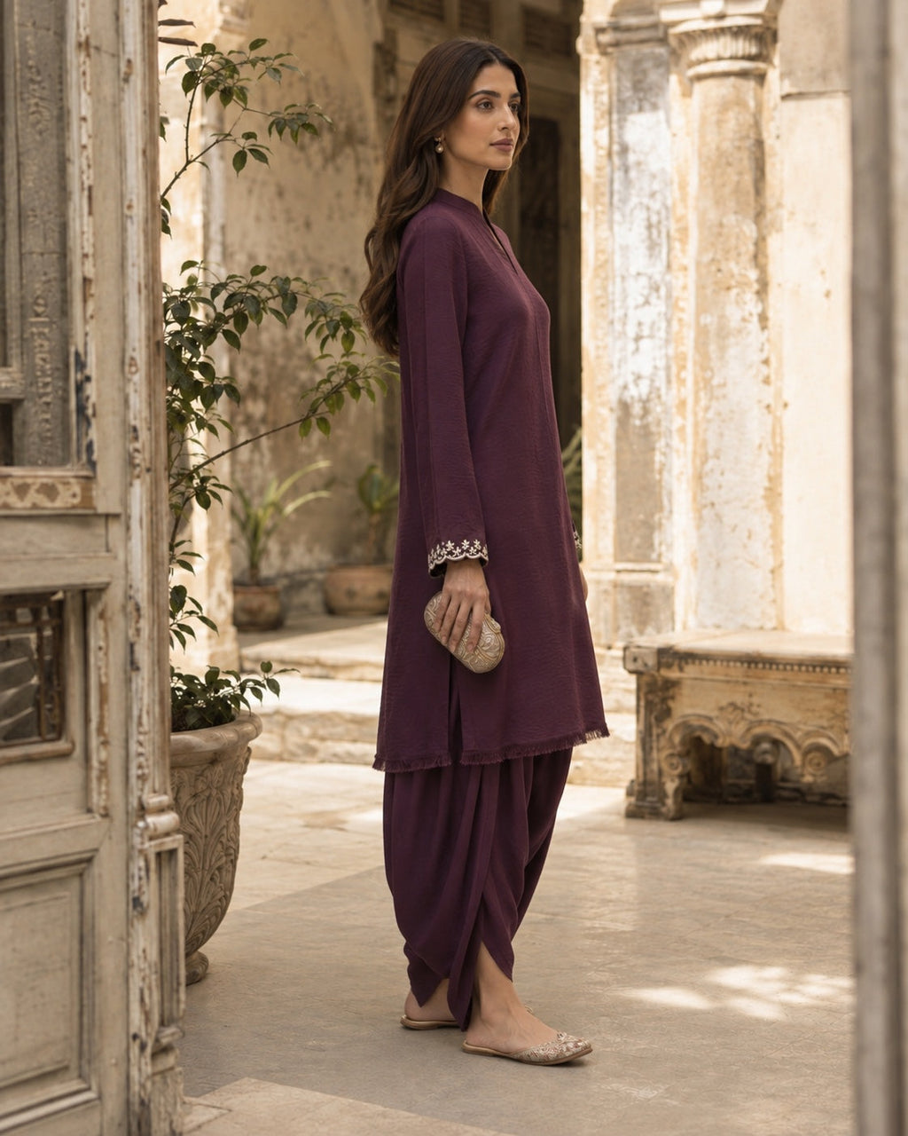 Sana Plum Self-Silk Set